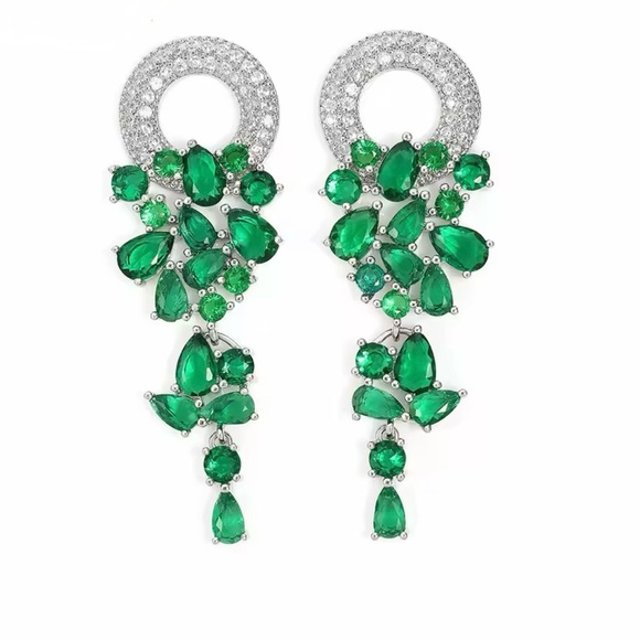 Anthropologie Accessories - Anthropologie Green and Silver Statement Earrings